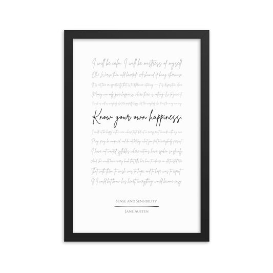 Sense and Sensibility Literary Quote Framed Poster