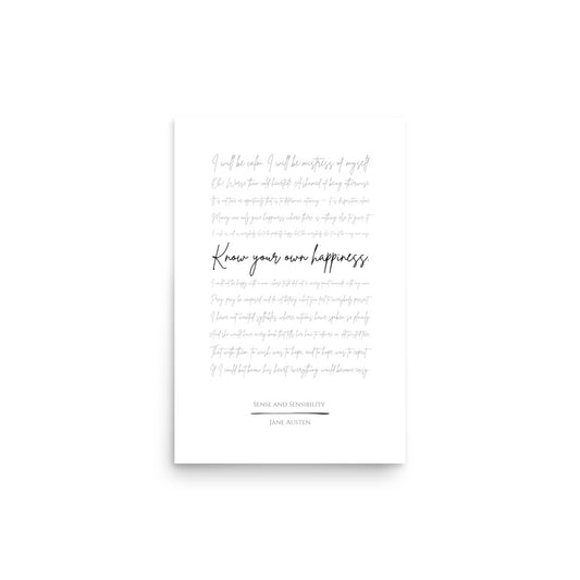 Sense and Sensibility Literary Quote Poster