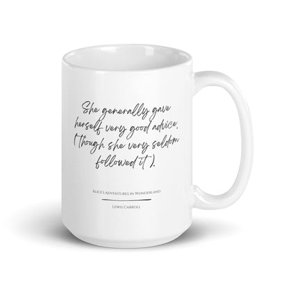 Alice in Wonderland "Very Good Advice" Literary Quote Mug